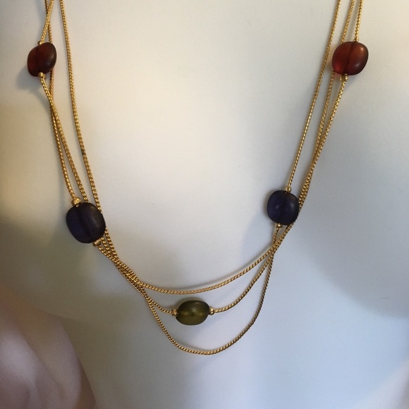 Triple Strand PHD Goldtone Chain Blue Bugandy Bead - Picture 2 of 4